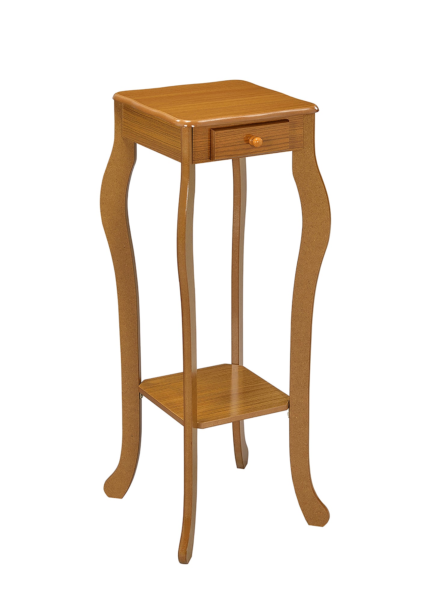 32.5" Tall Wooden Flower Plant Stand With Drawer, Oak Finish Oak Wood