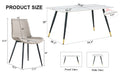 Table And Chair Set, White Imitation Marble Texture Rock Board Table Top, Black Metal Table Legs, Stable And Beautiful. Modern Simple Dining Table, Comfortable Seating. White Gray Seats 4 Metal