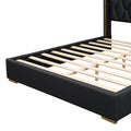 Queen Size Upholstered Platform Bed With Metal Strips, Black Queen Black Pu
