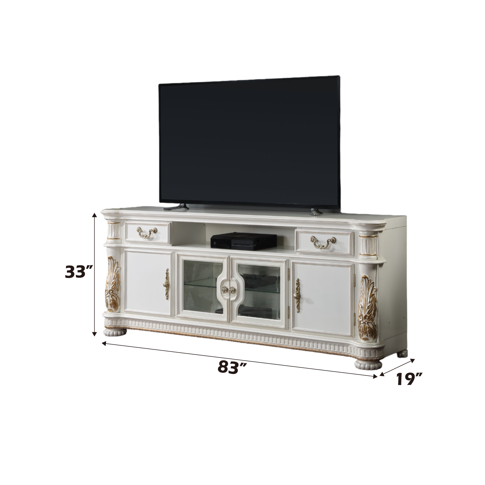 Vendome Tv Stand, Antique Pearl Finish Lv01521 White 80 89 Inches Wood