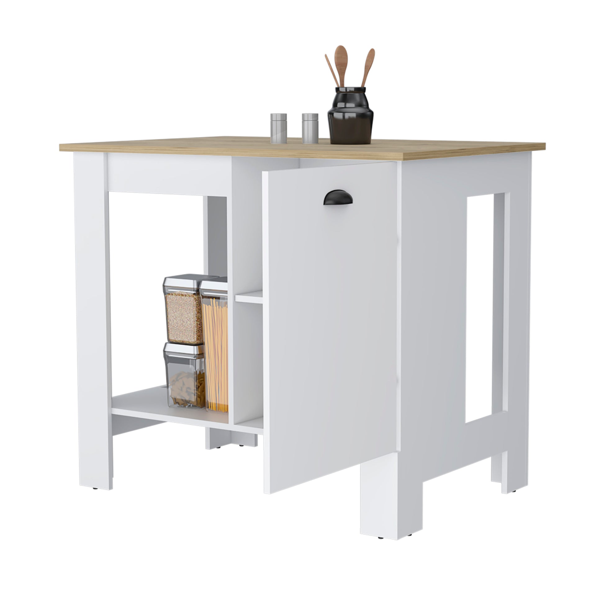 Lander Kitchen Island With Single Door And Lower Open Shelf Multicolor Kitchen Contemporary Rectangular Melamine Engineered Wood Medium 40 55In