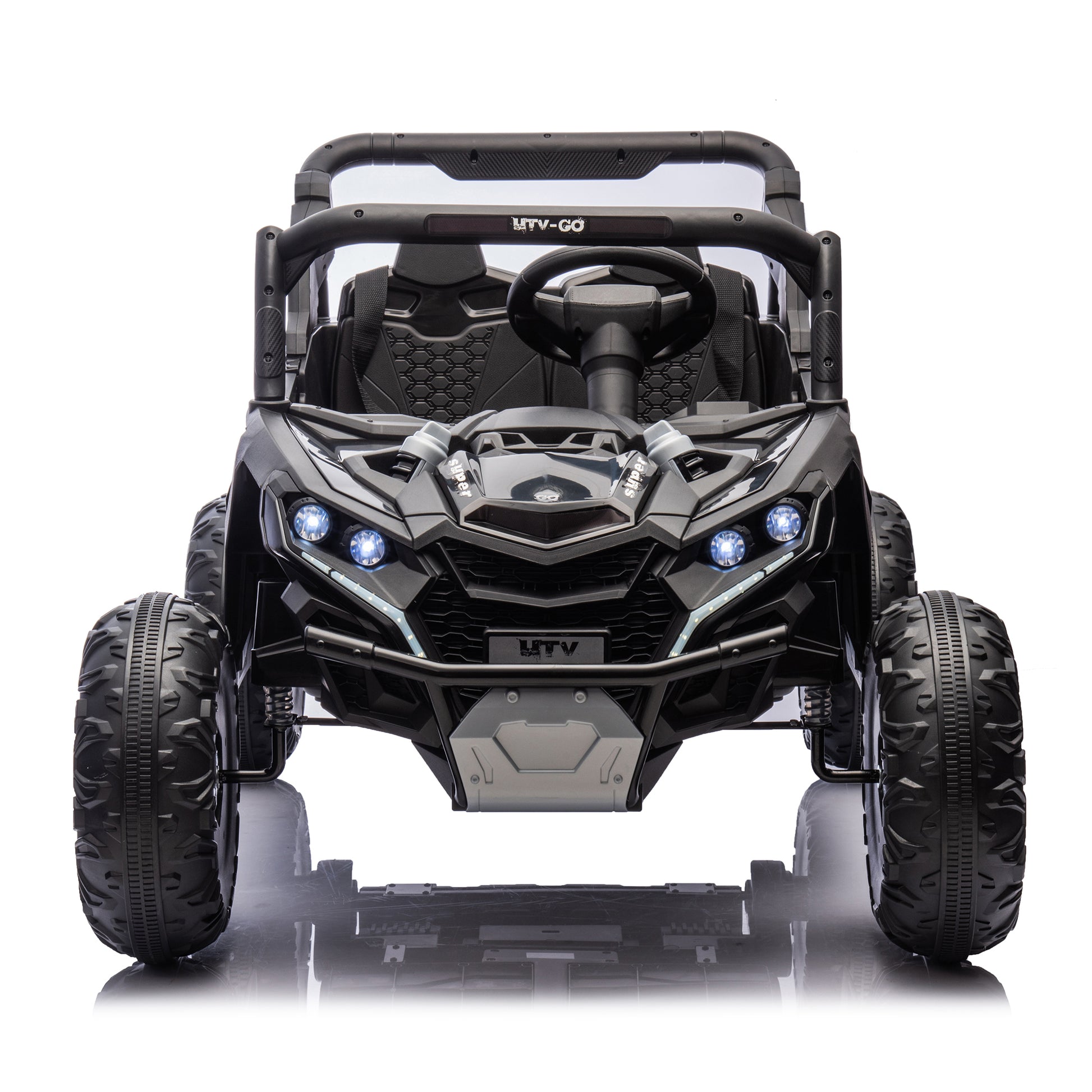 24V Two Seater Kids Ride On Utv W Parents Remote Control,Four Wheel Suspension,Slow Start,Large Wheel Design,Anti Collision Bar,Storage Space,Music,Usb,Bluetooth,Volume Control,Led Lights For Kids 3 . Black 100 149 Lbs Polypropylene