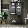 Elegant Floor Cabinet With 2 Glass Arched Doors Living Room Display Cabinet With Adjustable Shelves Anti Tip Dust Free Easy Assembly Black Black Tempered Glass Sheet Metal Plastic