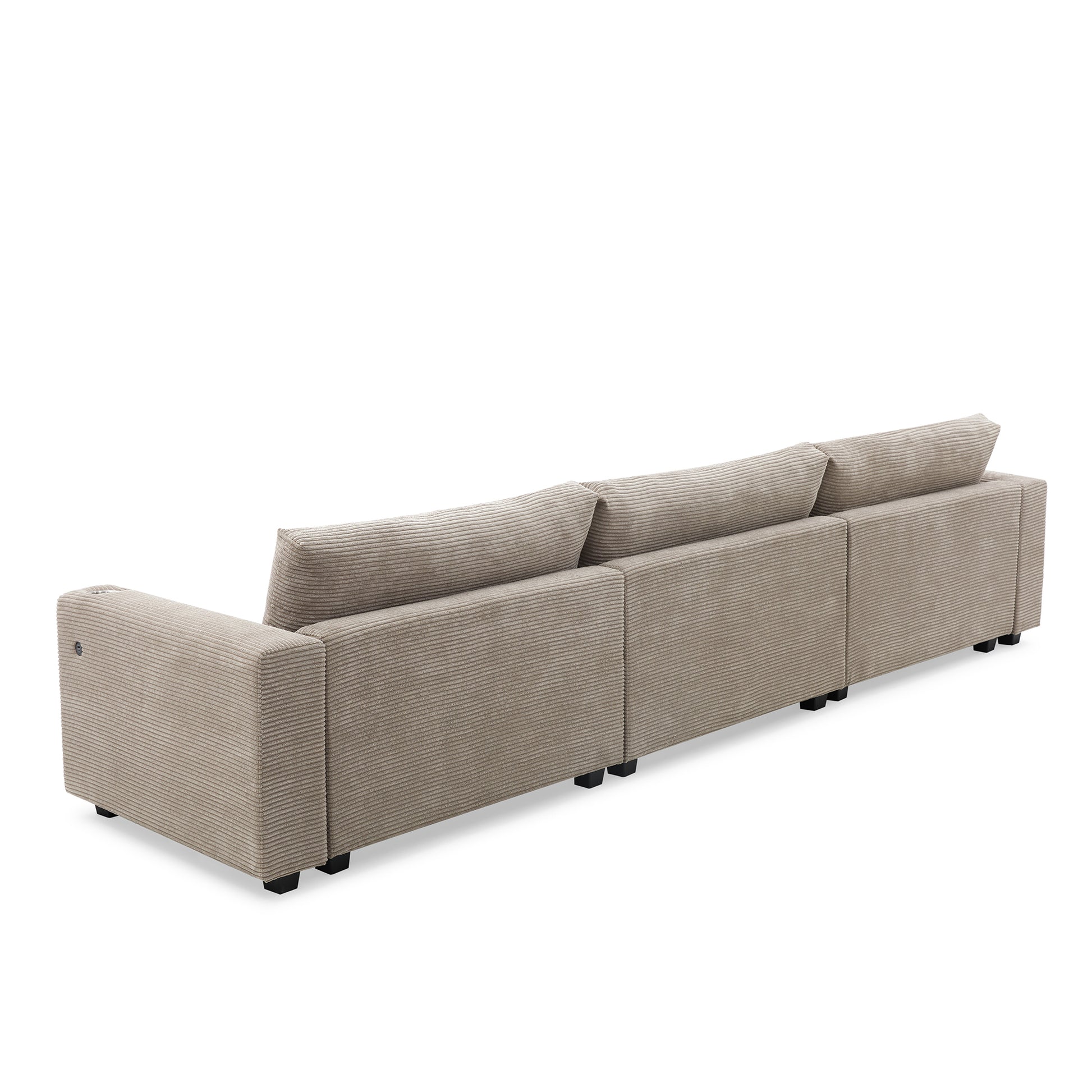 134*54"Oversized Corduroy Sectional Sofa,L Shaped Cloud Couch With Usb Charging Port,Cup Holder,Deep Seat Sofa Bed With 50" Chaise,Comfy Indoor Furniture For Living Room,3 Colors Khaki Corduroy 4 Seat