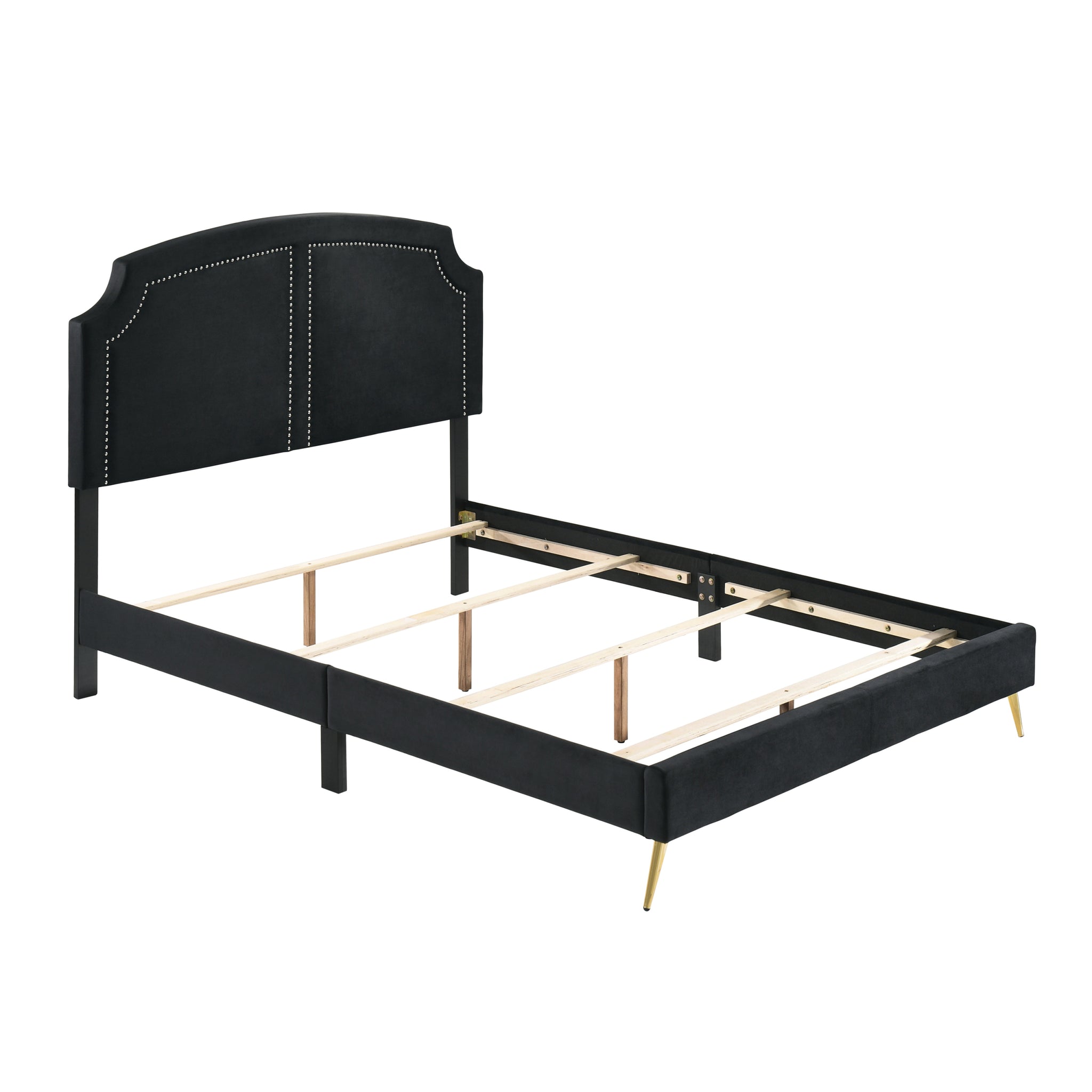 Black Queen Bed With Trim Box Spring Required Queen Black Bedroom Contemporary Rubberwood Velvet Wood Fabric