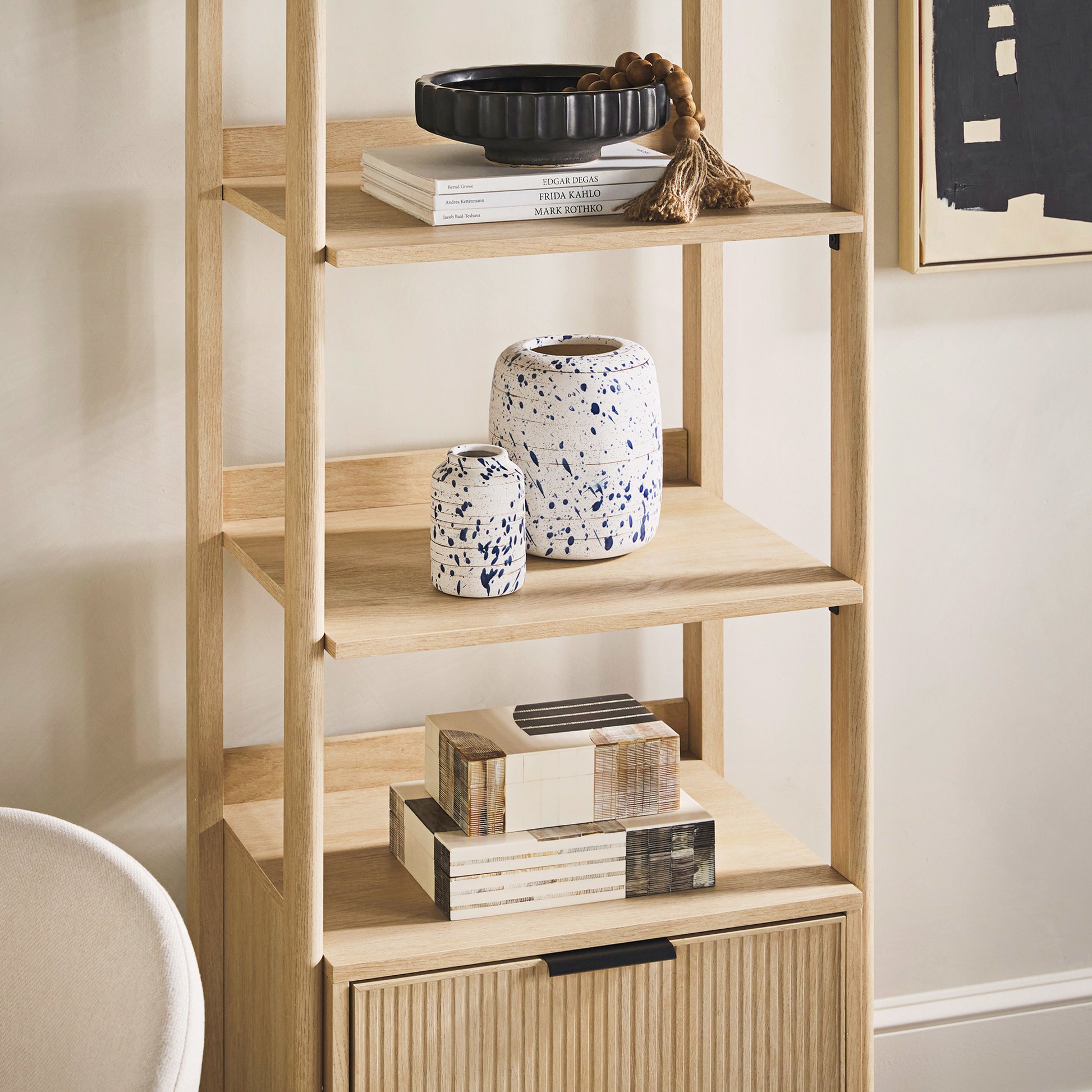 Transitional Narrow Bookshelf With Drawer On Bottom Oak Oak Mdf Mdf