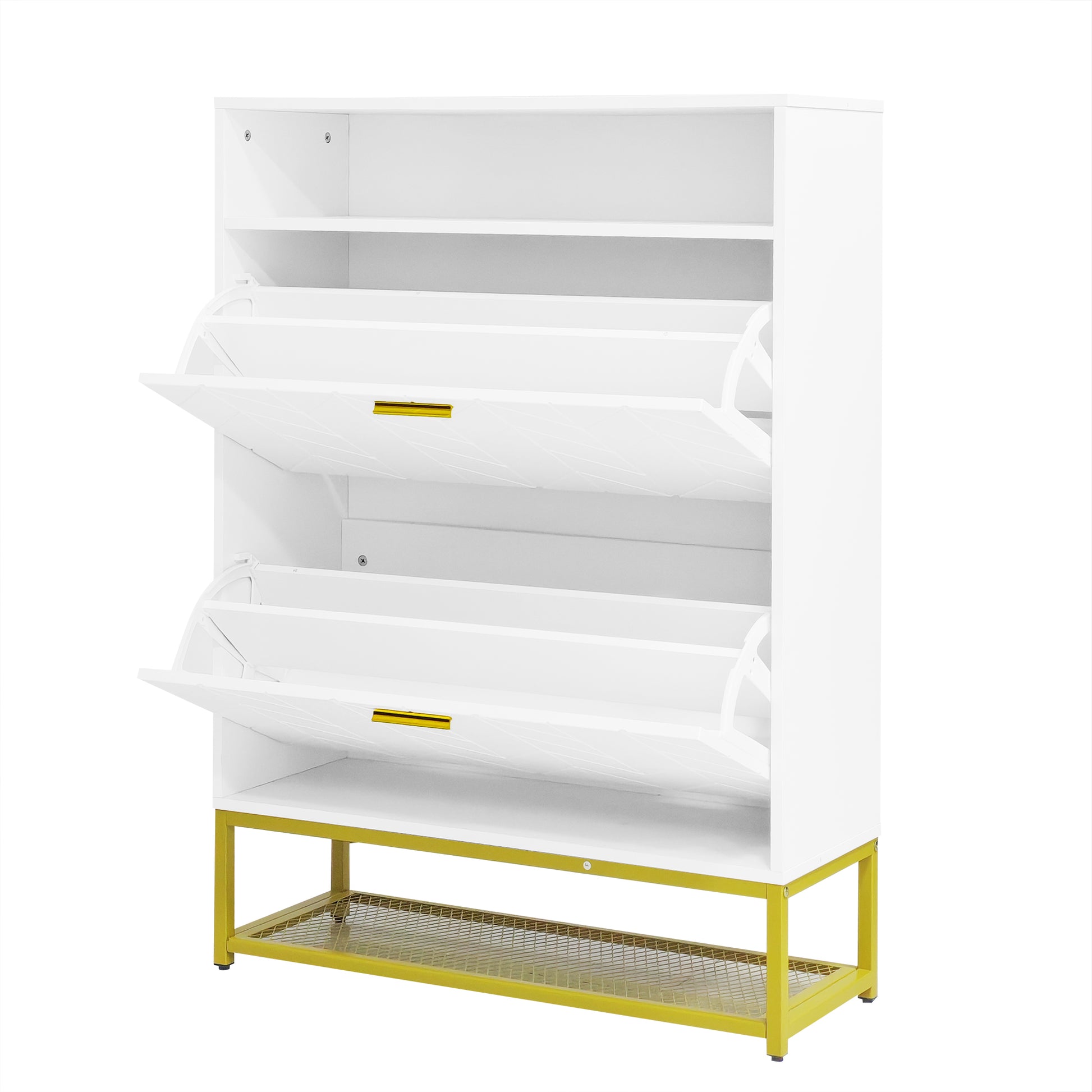 Shoe Cabinet With 2 Flip Drawers, And 2 Shelves, Modern Free Standing Shoe Rack For Heels, Boots, Slippers,Shoe Storage Cabinet For Entryway, Hallway, Living Room, White White Mdf