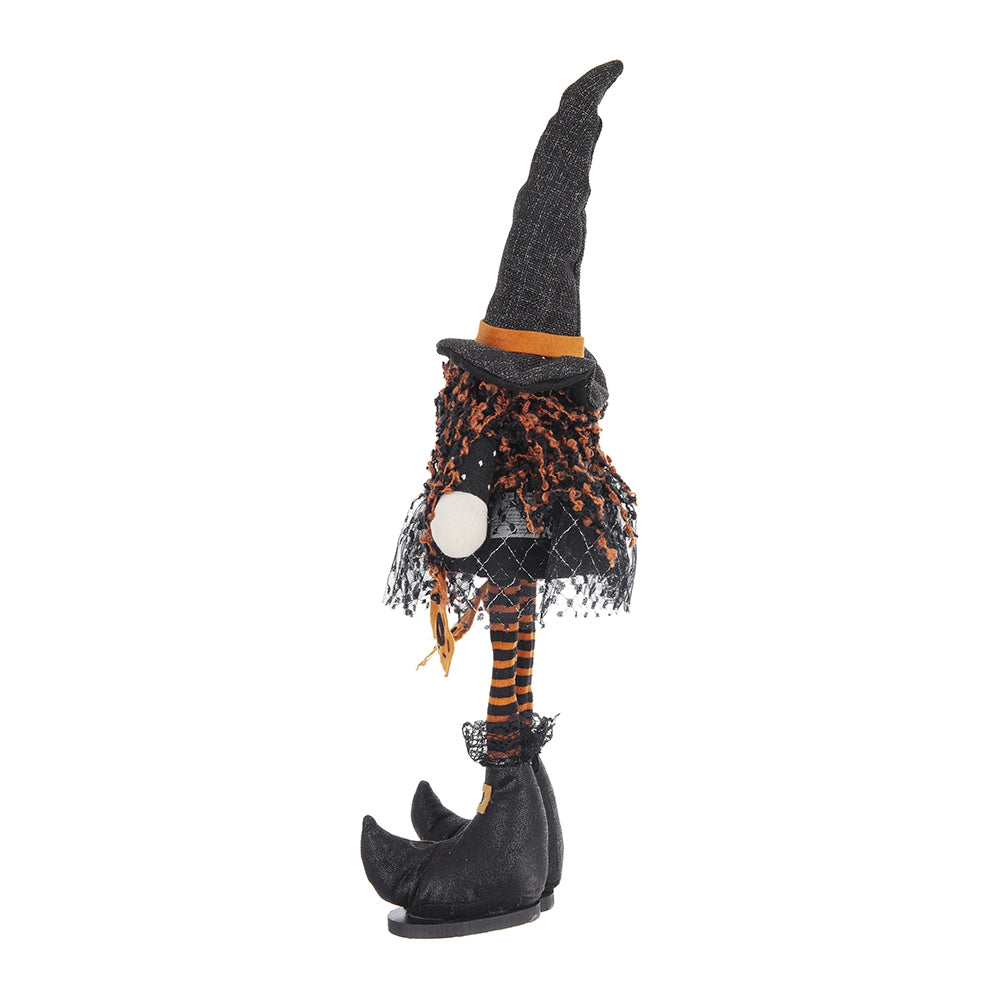 8.3X5X24" Fabric Standing Gnome W Orange Banner & Spring Body, For Halloween Decor Black,Orange,White Polyester