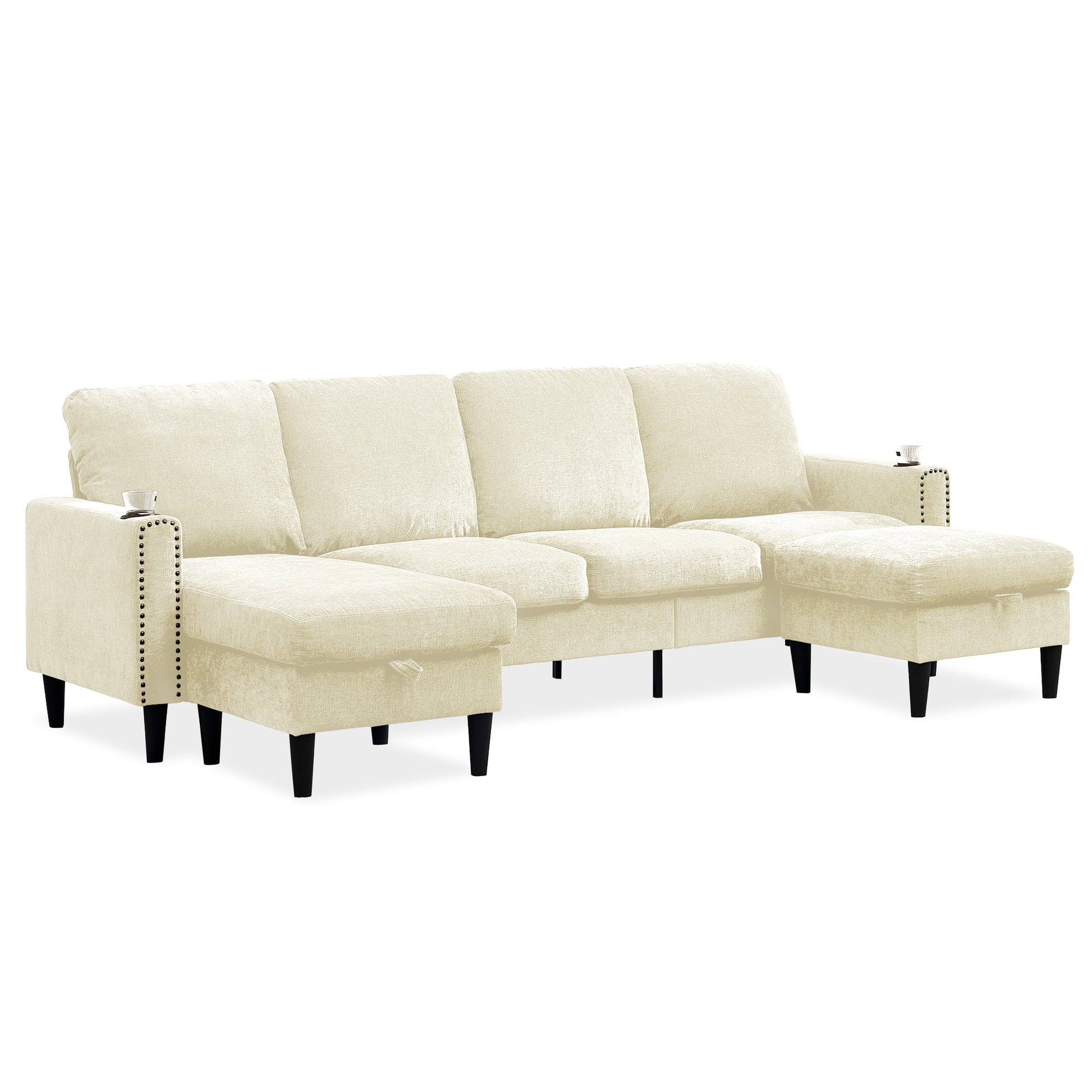 Off White Chenille Sectional Sofa, U Shaped Sofa Couch With High Density Memory Foam, 4 Seat Comfy Modular Sofa Couch For Living Room, Modern U Shaped Sectional Sofa,U Shaped Off White Off White