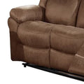 Betty 86 Inch Manual Reclining Sofa, Pull Tab Footrest Mechanism, Brown Brown Faux Leather