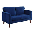 Modern Contemporary Living Room 1Pc Loveseat Blue Velvet Upholstery Dark Brown Legs Solid Wood Furniture Blue Velvet Wood Primary Living Space Modern Solid Wood