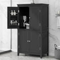 Elegant Bathroom Floor Storage Cabinet, Bathroom Storage Unit, Freestanding Cabinet With 4 Doors, Adjustable Shelves, Adaptable Shelves, Black Black Mdf