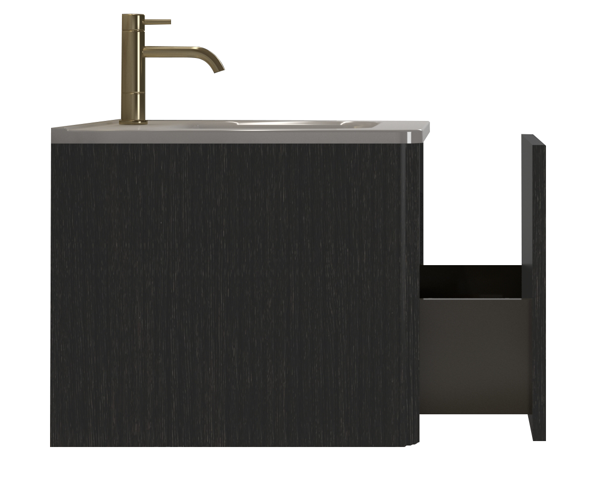 U056 Etna24W 308 Etna 24" Striped Brushed Black Oak Floating Bathroom Vanity With White Ceramic Sink, Bathroom Vanity For Modern Bathroom, One Piece White Sink Basin Without Drain, Pre Assembled
