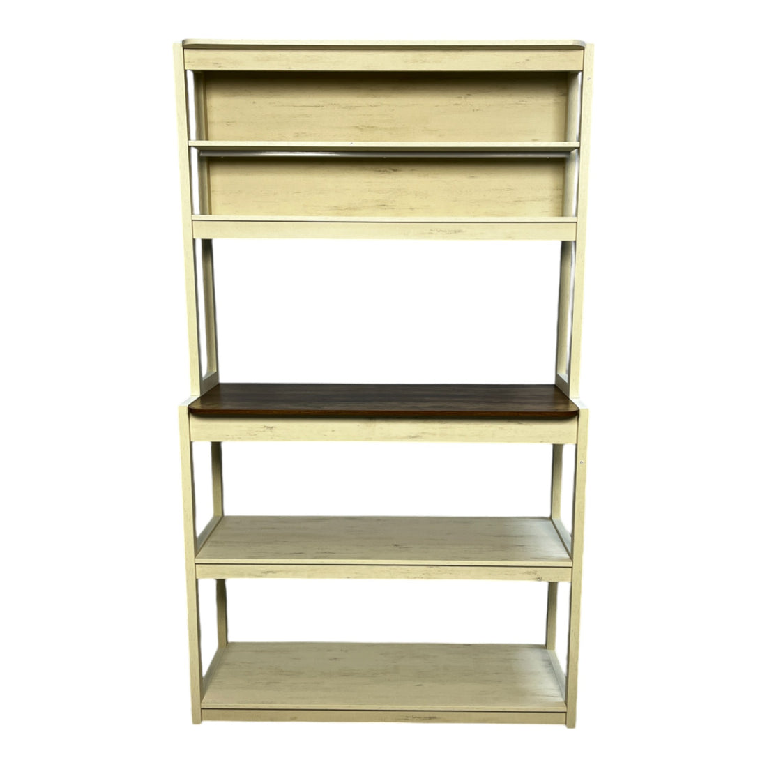 39.37" White And Rustic Brown Color 5 Tier Bakers Rack For Kitchen With Storage, Coffee Bar, Kitchen Shelves, Microwave Stand Brown White Particle Board