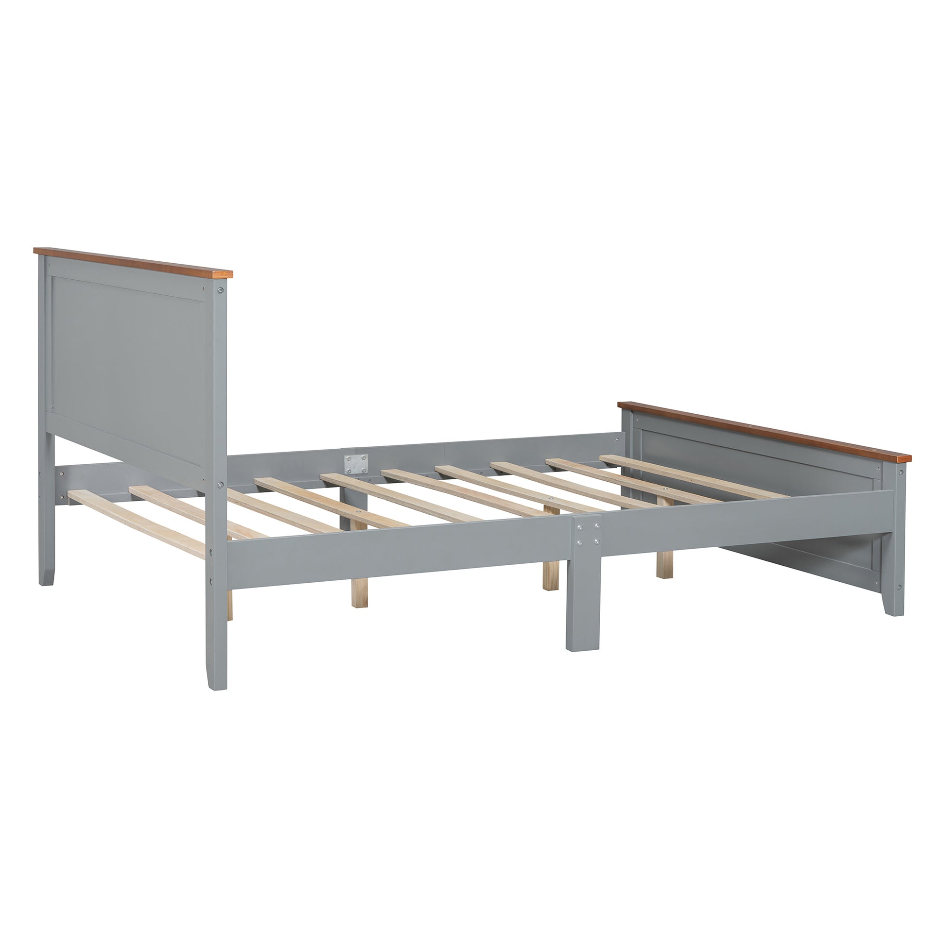 Full Size Wood Platform Bed Wooden Slat Support, Vintage Simple Bed Frame With Rectangular Headboard And Footboard, Grey Box Spring Not Required Full Grey Wood