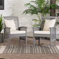 Modern 2 Piece Slat Back Patio Chairs With Cushions Grey Wash Gray Wash Acacia Wood