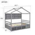 Full House Bed With Roof Frame, Bedside Shelves, Under Bed Storage Unit,Grey Full Grey American Design Pine