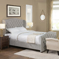 Marcella Upholstered Shelter Headboard Bed Set, Queen, Silver Grey Polyester Box Spring Required Queen Silver Grey Wood Foam Polyester Polyester