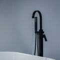 Matte Black Waterfall Freestanding Tub Filler Floor Mount Bathtub Faucet With Handheld Sprayer Matte Black Brass