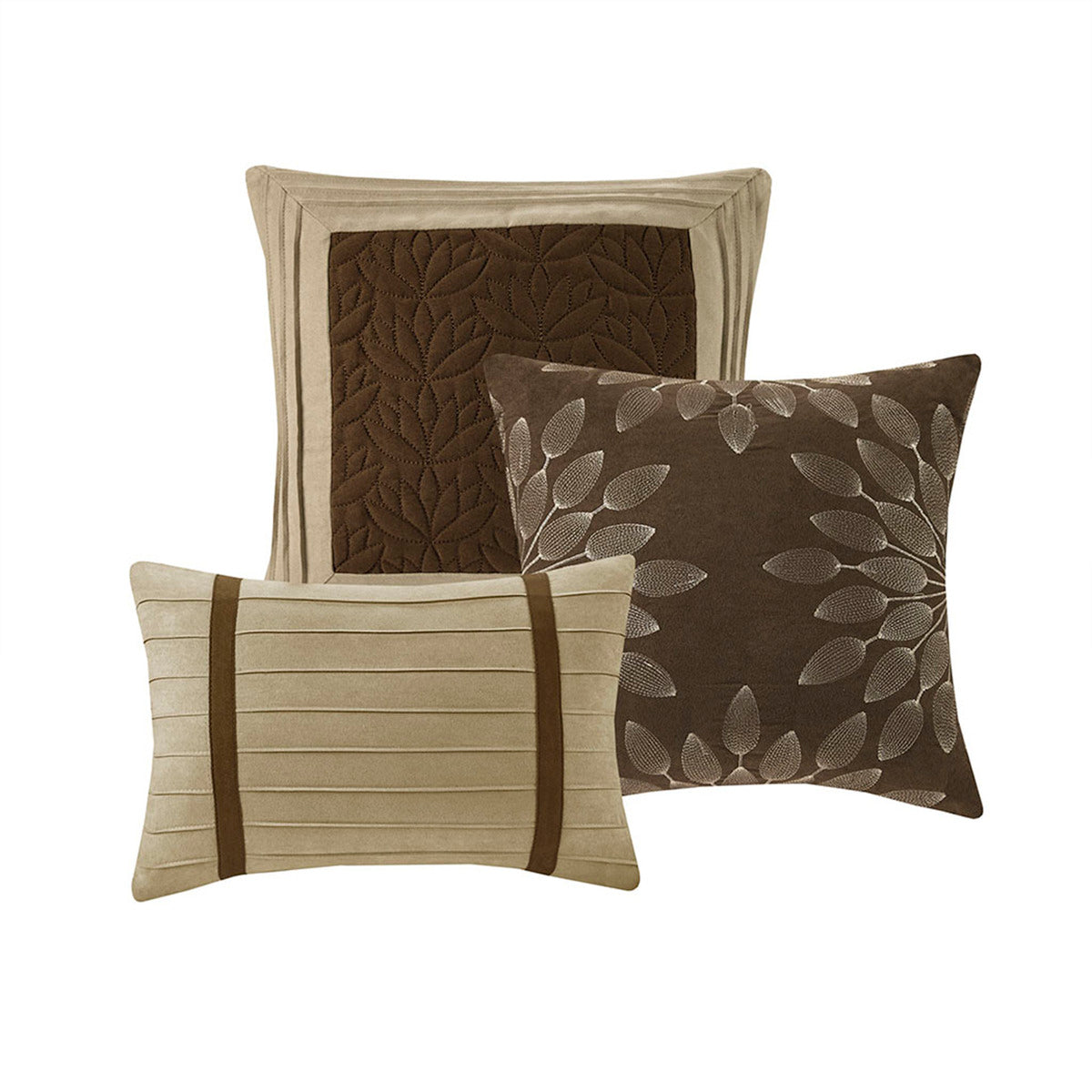 7 Pc Pieced Faux Suede Comforter Set Natural King King Natural Polyester