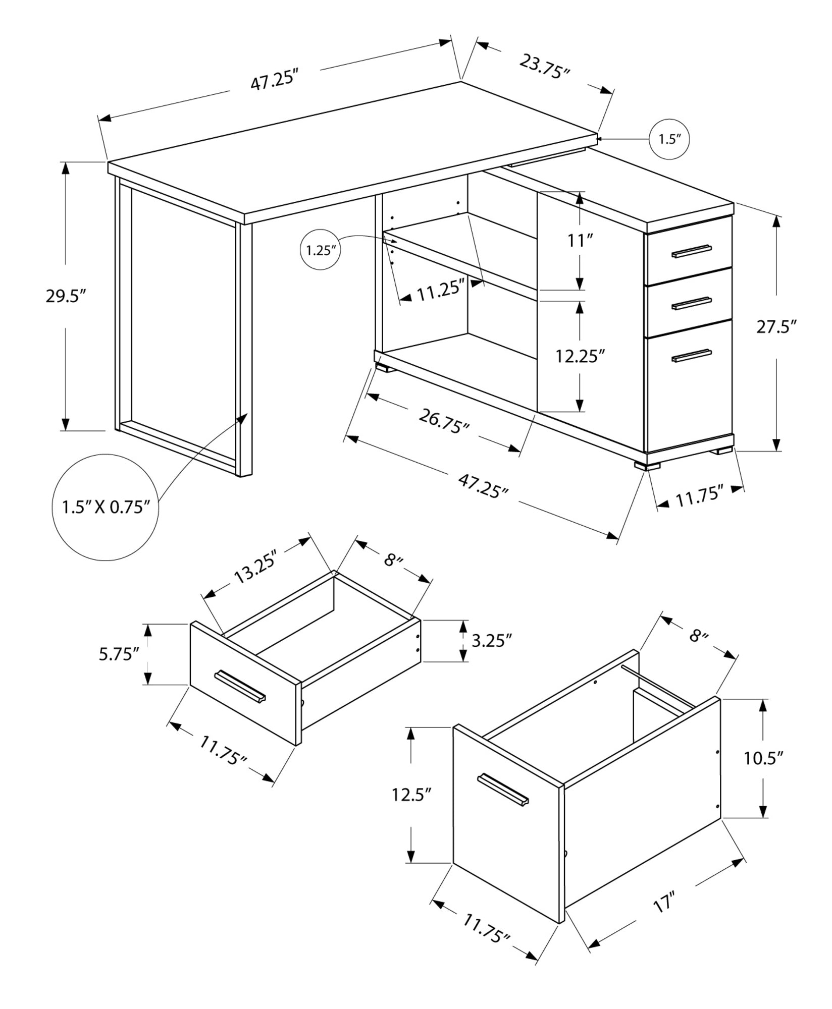 Computer Desk, Home Office, Corner, Left, Right Set Up, Storage Drawers, L Shape, Work, Laptop, Brown Laminate, Grey Metal, Contemporary, Modern Taupe Particle Board