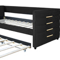 Black Upholstered Twin Size Daybed With Trundle, Velvet Fabric, Gold Iron Bar Design, No Springs Required, Moderen Style Box Spring Not Required Twin Black Wood Espresso Bedroom Minimalist,Modern,Ultra Modern Rubberwood Fiber Foam And Polyester Fiber Pad