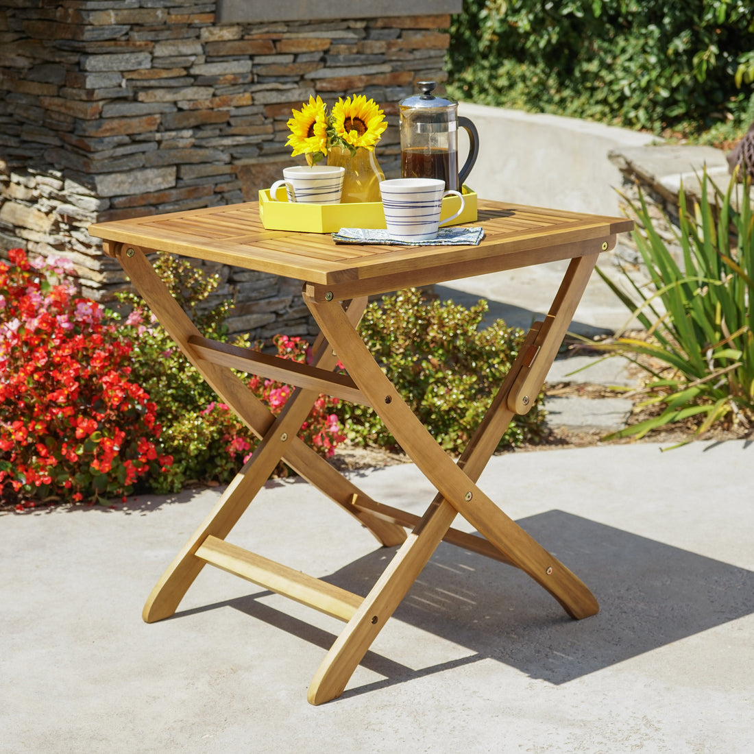 Positano 25 Inch Foldable Bistro Table Natural Acacia Wood