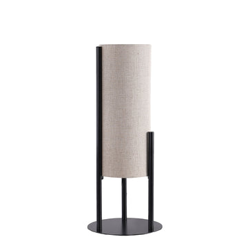 22" H Modern Upright Beige Linen Drum Black Metal Table Lamp For Living Room, Nightstand Bedside Table Lamp For Bedroom, Led Lamp Beige Black Metal