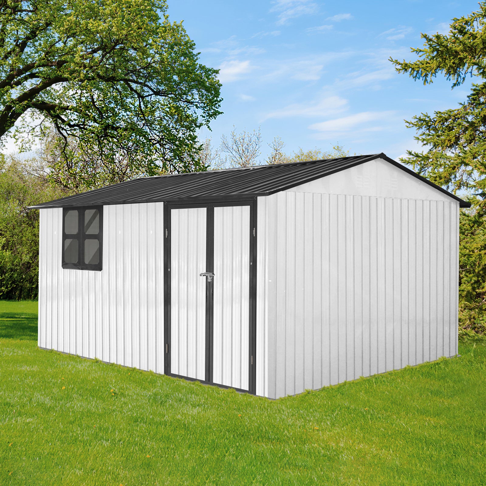 Metal Garden Sheds 10Ftx12Ft Outdoor White Black With Window White Black Metal