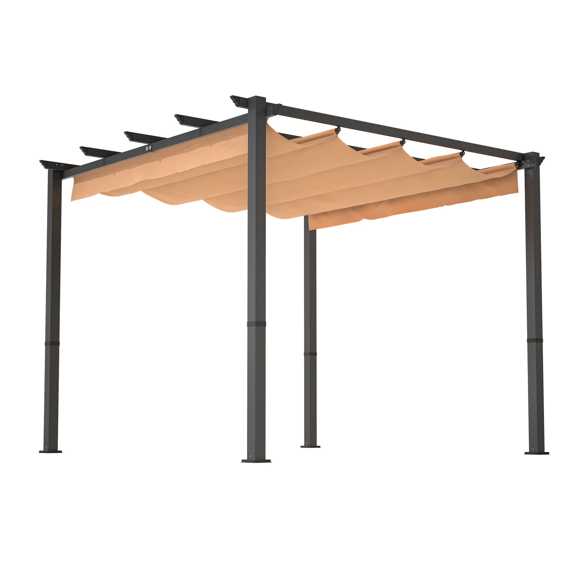 10' X 10' Aluminum Patio Pergola With Retractable Pergola Canopy, Backyard Shade Shelter For Porch, Outdoor Party, Garden, Grill Gazebo, Khaki Khaki Aluminium