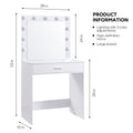 Vanity Desk With Mirror And Lights, Dressing Table With Large Drawer, 1 Level Storage Dresser & 3 Lighting Modes Adjustable Brightness, Suitable For Bedroom White White Particle Board