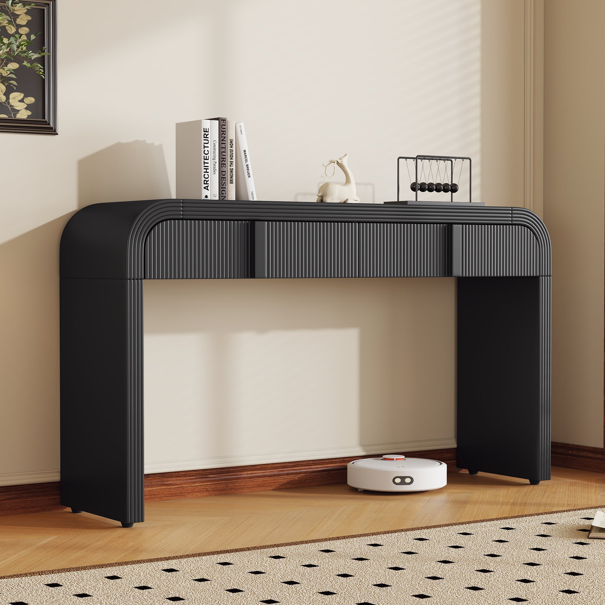 Unique Modern Rounded And Smooth Surface Console Table With 2 Drawers For Living Room And Entryway Black Black Primary Living Space Drawers Glossy Mdf