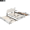Queen Size Upholstered Platform Bed With Multi Functional Headboard, Trundle And 2 Drawers, White Box Spring Not Required Queen White Wood Bedroom Upholstered