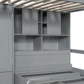 Twin Bunk Bed With Drawers, Wardrobe, Storage Shelves And Hydraulic Bed,Grey Grey Mdf Lvl