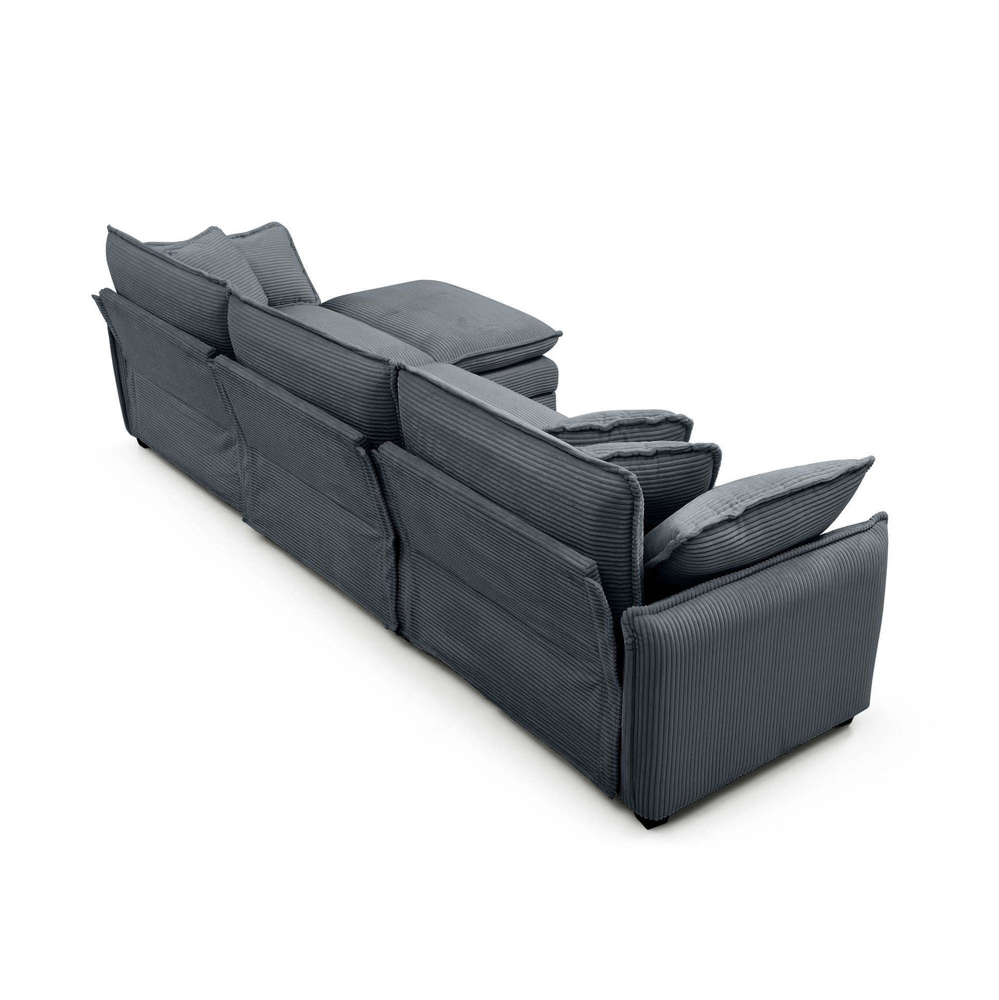 Oversize 3 Seater Sofa With One Footrest, L Shaped Sectional Sofa With Ottoman For Living Rooms,Grey Corduroy Sofa Grey Corduroy 3 Seat