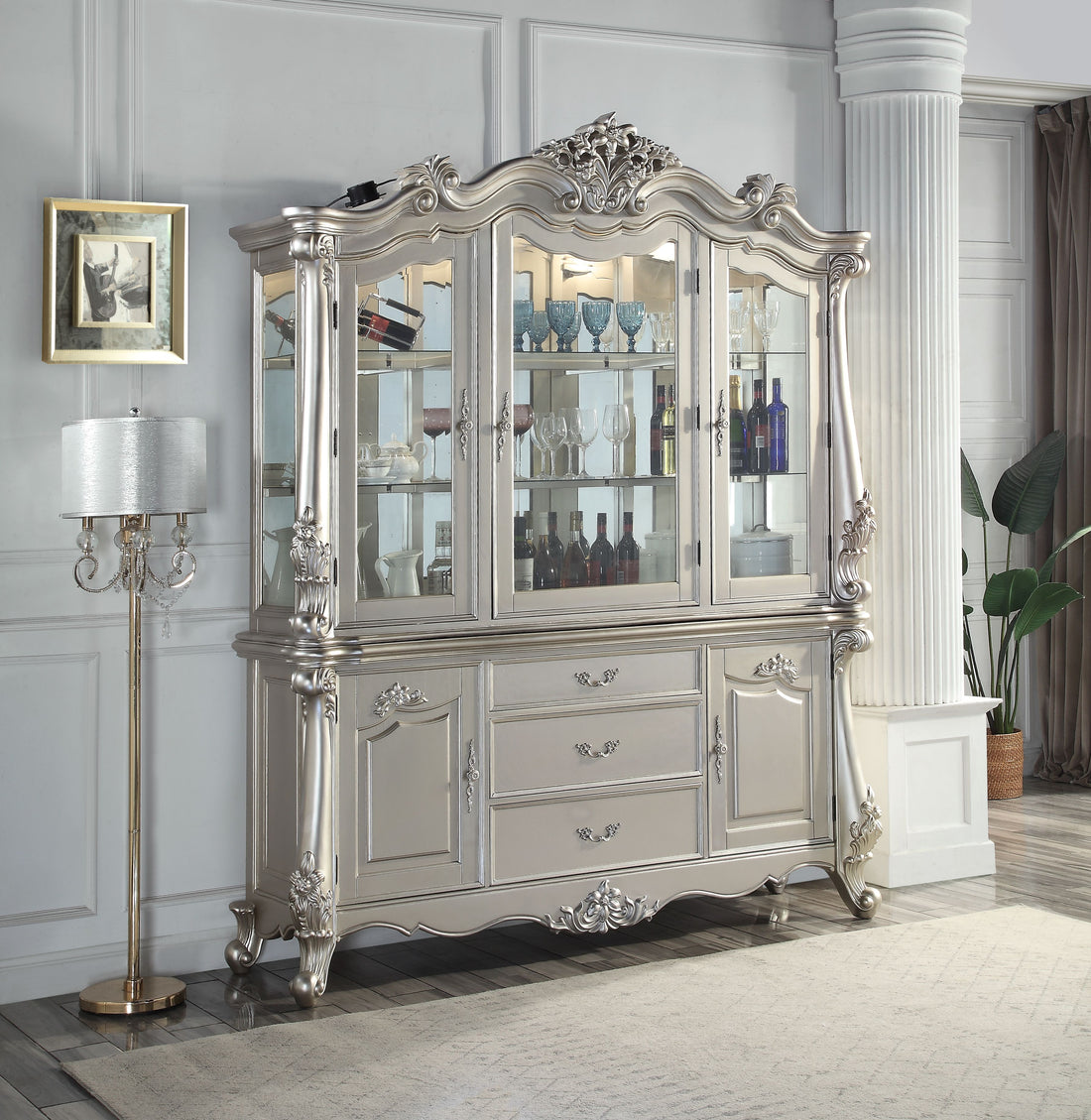 Bently Buffet & Hutch Champagne Finish Dn01371 Champagne Solid Wood Mdf