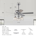 52'' Crystal Ceiling Fan Lamp With Remote Control 3 Speed High, Mid, Low , 5 Reversible Blades For Living Room, Dining Room, Bedroom, Family Room, Chrome ,3Pcs*E26 No Include Bulb Chrome American Traditional,Antique,Classic,Contemporary Plywood Metal