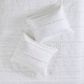 4 Piece Microfiber Reversible Ruffle Quilt Set With Throw Pillow White King Cal King King White Cotton
