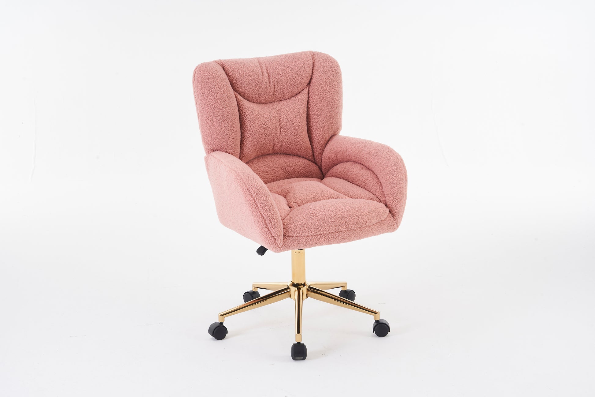 005 Teddy Fabric 360 Swivel Home Office Chair With Gold Metal Base And Universal Wheels,Pink Solid Pink Office Sponge Wipe Clean Modern Office Chairs Tufted Back Foam Swivel Teddy