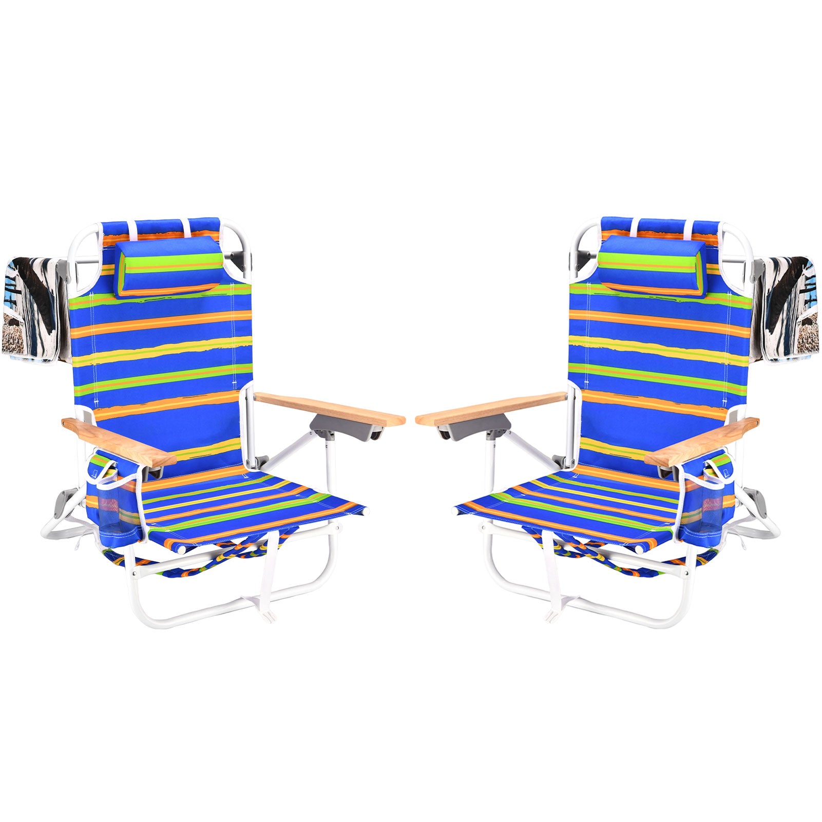 2Pcs Backpack Beach Chairs For Adults Beach Towel Backpack Beach Chairs For Adults 5 Position Chair With Pouch Folding Lightweight Positions Back Pack 13 Inch High Colorful Aluminum