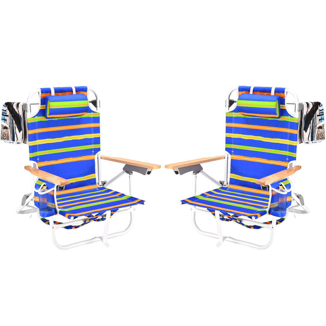 2Pcs Backpack Beach Chairs For Adults Beach Towel Backpack Beach Chairs For Adults 5 Position Chair With Pouch Folding Lightweight Positions Back Pack 13 Inch High Colorful Aluminum