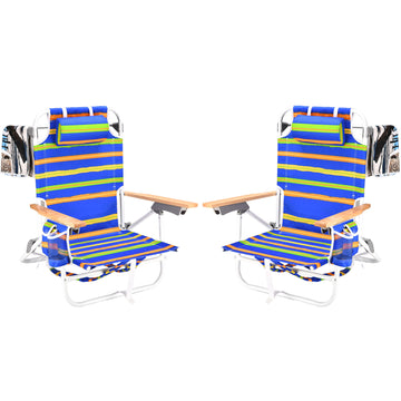 2Pcs Backpack Beach Chairs For Adults Beach Towel Backpack Beach Chairs For Adults 5 Position Chair With Pouch Folding Lightweight Positions Back Pack 13 Inch High Colorful Aluminum