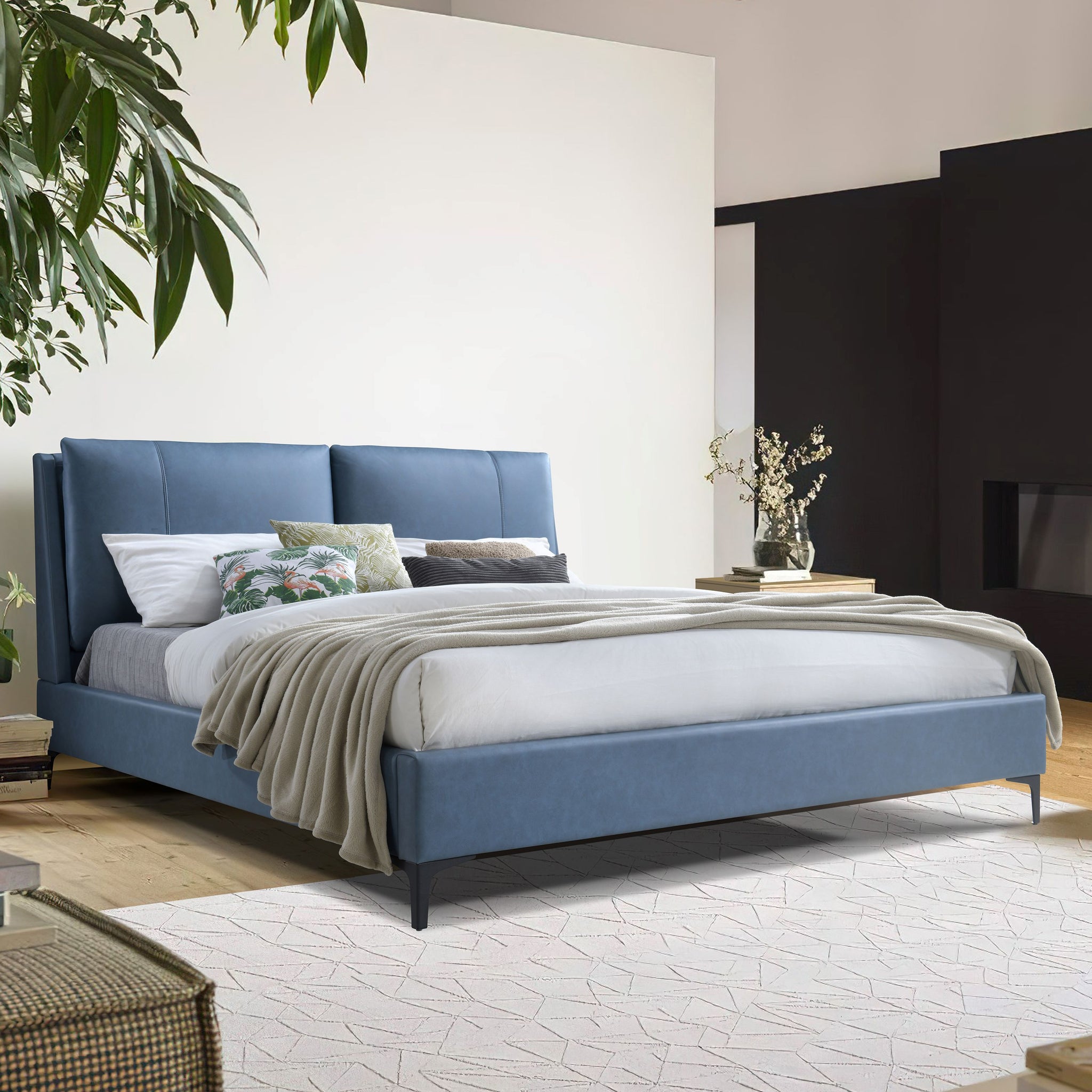 Upholstered Blue Queen Bed Blue Upholstered