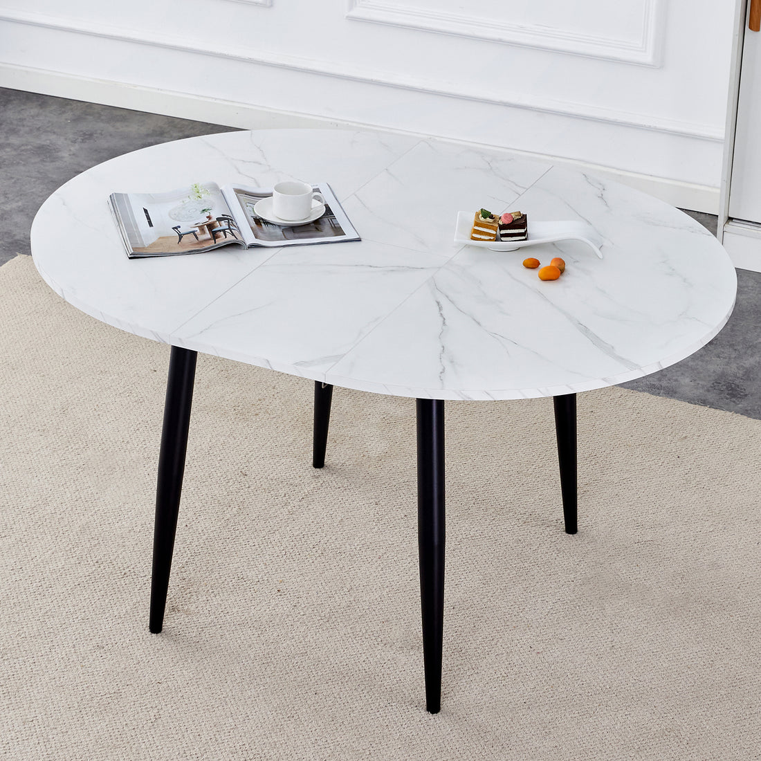 With A Clever Retractable Mechanism, The Mdf Table Top And Black Metal Legs And Has A Smooth And Delicate Surface. The Unique Look Creates The Sleekof A Modern Home. White Mdf Metal