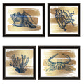 4 Pc Vignette Gold Sea Collection Black Framed Wall Art For Living Room, Bedroom Wall Art Print For Home Decor By Bluebird Barn Multi Wood Paper