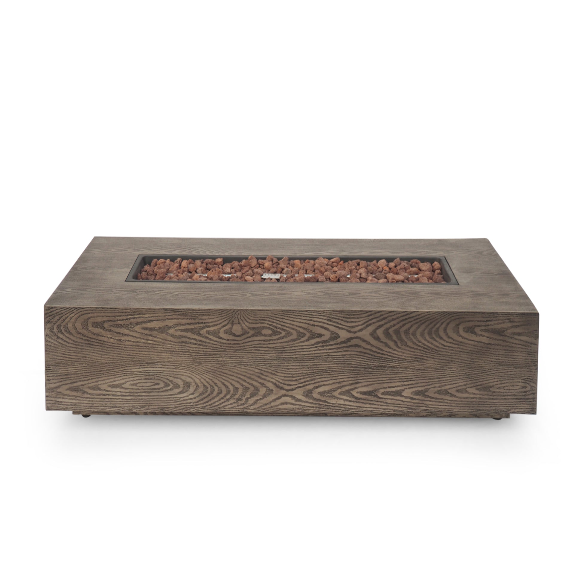 56" Outdoor 50,000 Btu Rectangular Iron Propane Fire Pit, Brown Wood Pattern Tank Cover Not Included Wood Iron