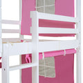 Twin Size Bunk Wood House Bed With Tent, Pink White Twin Pink White Solid Wood Mdf