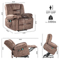 Power Lift Recliner Chair Sofa For Elderly With Massage Brown Velvet Power Remote Metal Primary Living Space Soft Cushion Back Heavy Duty American Design,American Traditional,Classic Pillow Top Arms Foam Velvet