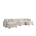Cloud Like Comfy Soft Upholstered 4 Seater Modular Sofas With 2 Ottomans, 4 Seat U Shape Corduroy Fabric Sofa,Light Beige Corduroy Fabirc Beige Corduroy 4 Seat