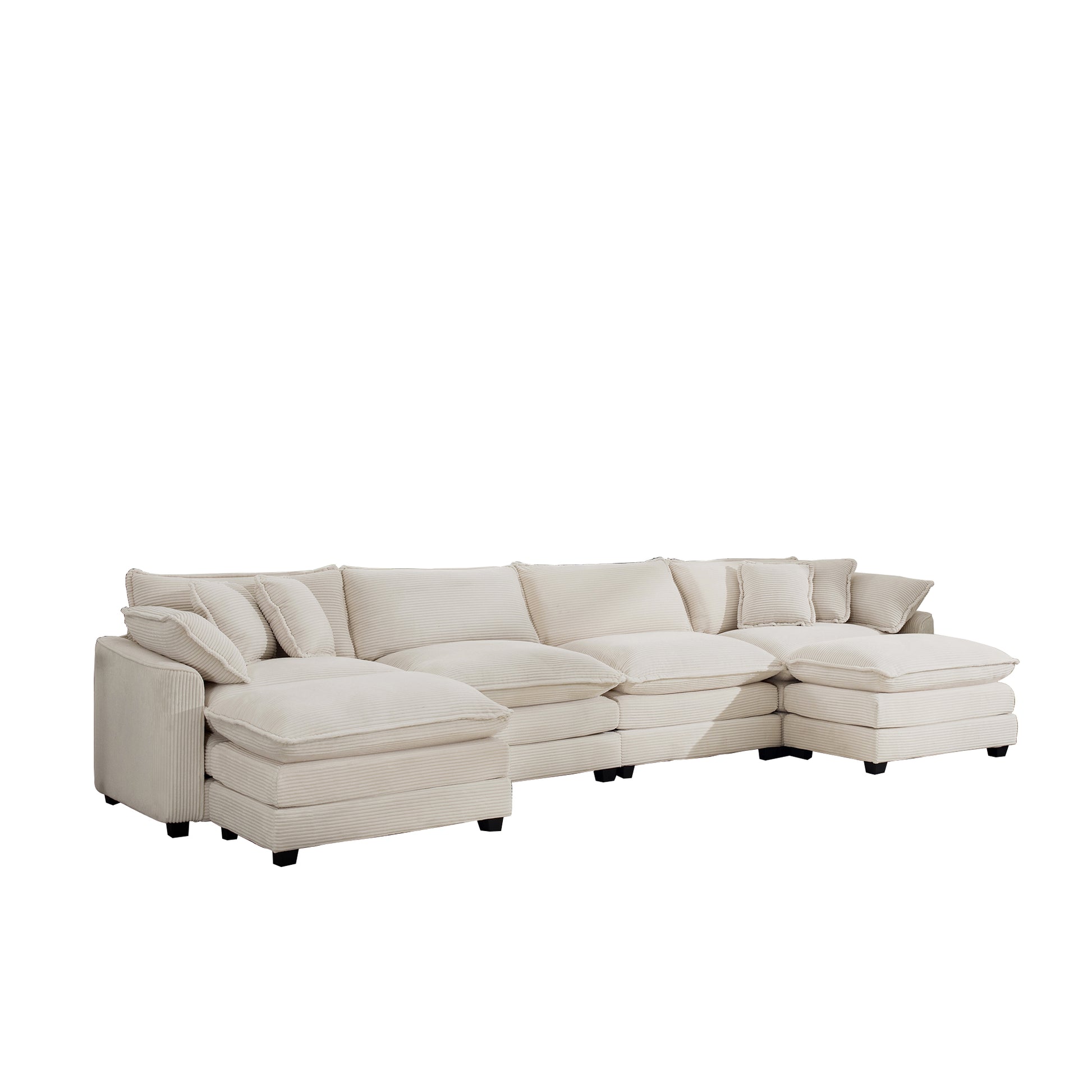Cloud Like Comfy Soft Upholstered 4 Seater Modular Sofas With 2 Ottomans, 4 Seat U Shape Corduroy Fabric Sofa,Light Beige Corduroy Fabirc Beige Corduroy 4 Seat